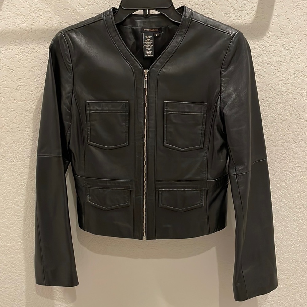 BCBGMaxAzria black leather jacket size small